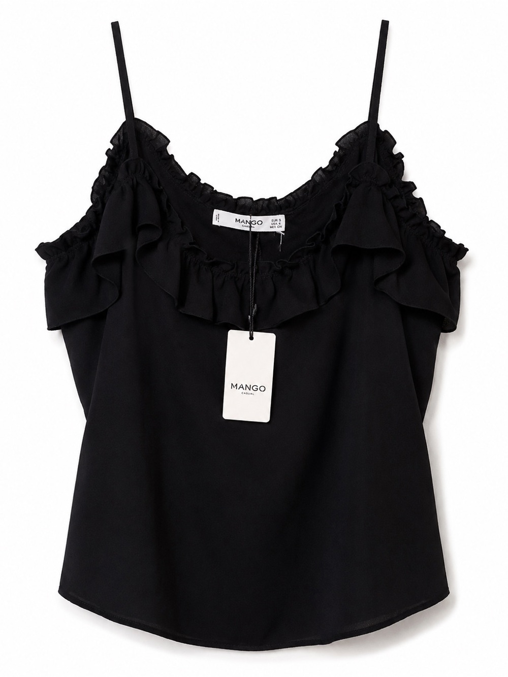 Mango Black Ruffle Camisole Tank Top NWT Size 4 XS Romantic Going Out